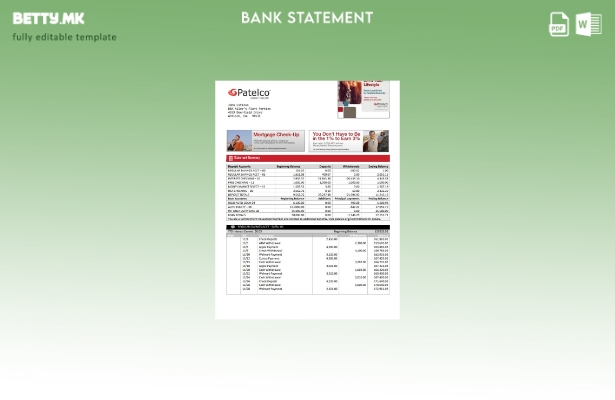 модерен стил на САД Калифорнија Пателко Кредитна унија шаблон за извод од банка